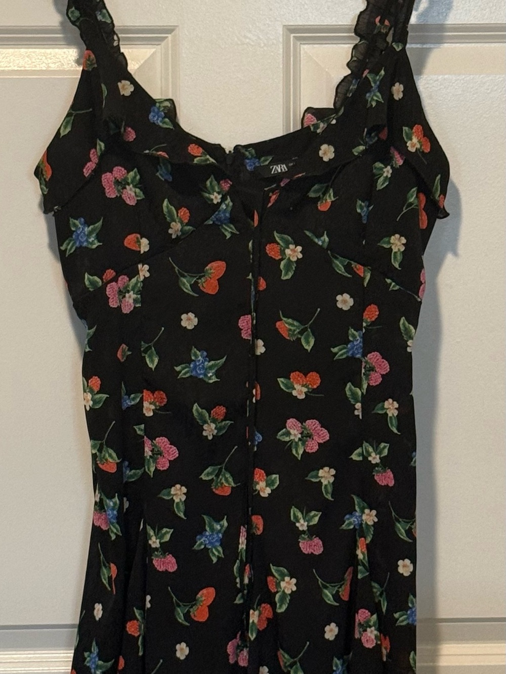 Zara Black Floral Ruffled Strap Women's Dress